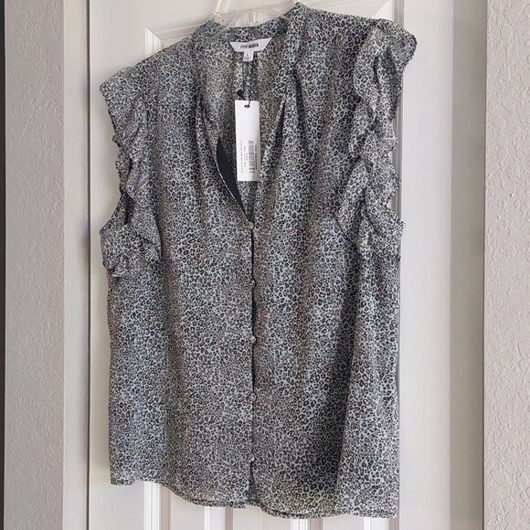 Steve Madden Ruffle Sleeve Animal Print Blouse Women's Size L - Picture 2 of 14
